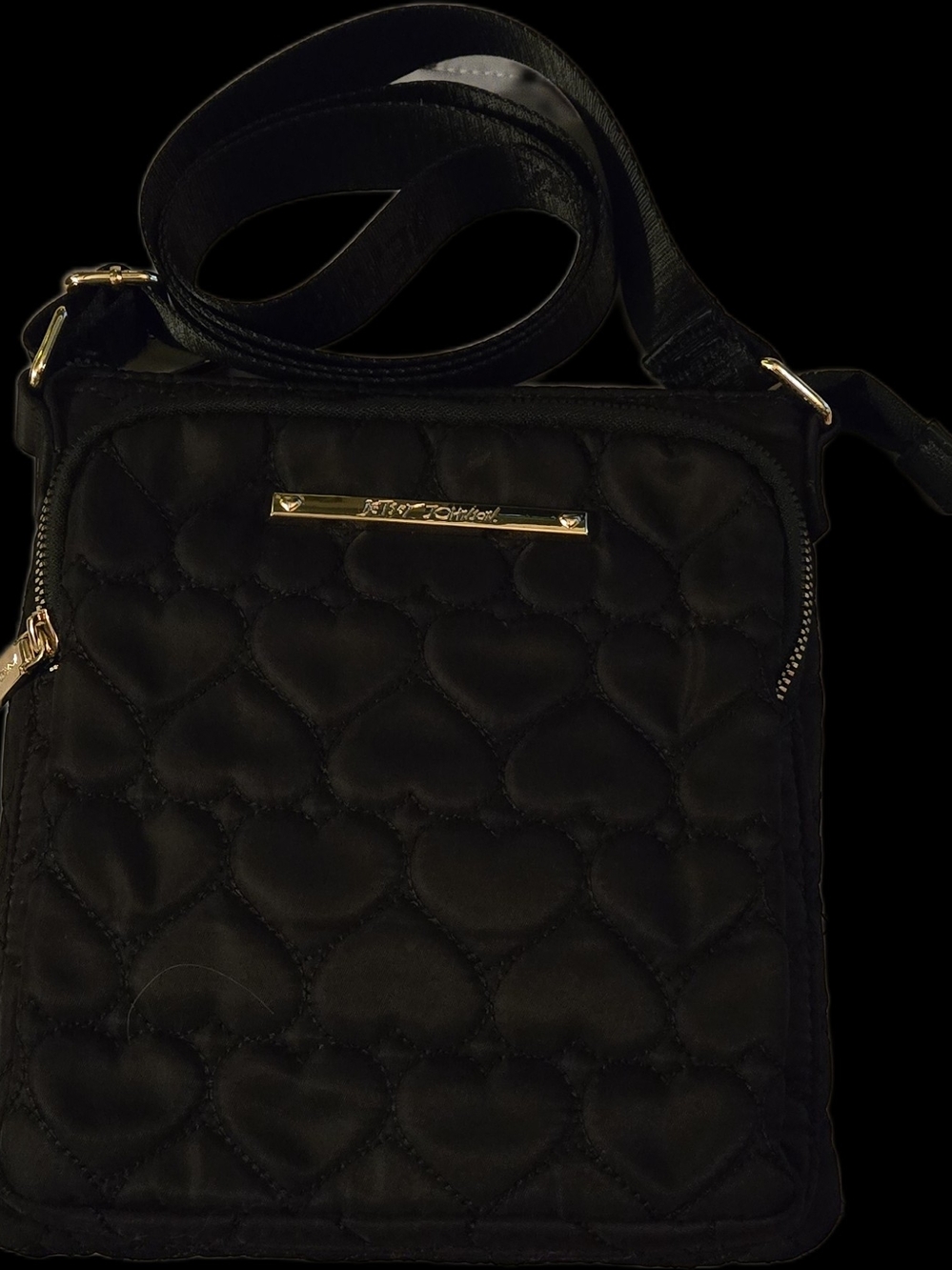 Betsey Johnson Black Quilted Heart Crossbody Purse with Gold Hardware. Like New!